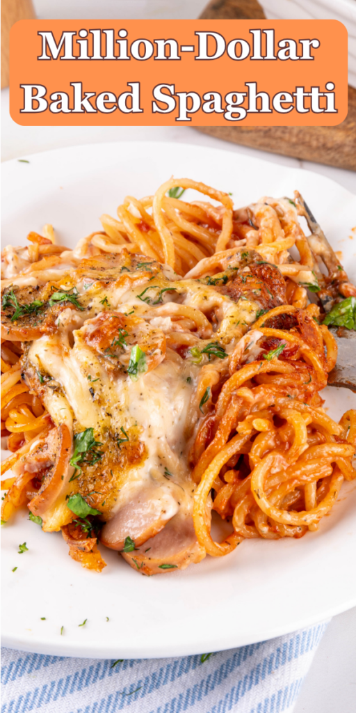 Million-Dollar Spaghetti Casserole, Million-Dollar Spaghetti, million dollar spaghetti recipe, baked spaghetti casserole, creamy baked spaghetti, cheesy spaghetti casserole, easy spaghetti casserole, spaghetti casserole with cream cheese, spaghetti casserole with ground beef, family dinner recipes, easy comfort food recipes, Italian casserole recipes, make-ahead casserole, weeknight dinner ideas, budget-friendly dinner recipes, cheesy pasta bake, potluck casserole recipes, oven-baked spaghetti.