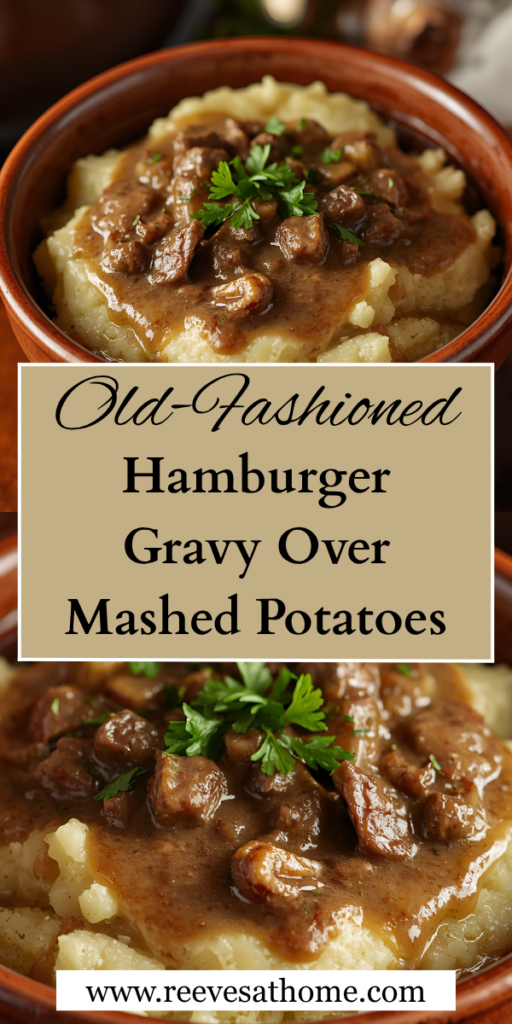 old fashioned hamburger gravy over mashed potatoes, hamburger gravy recipe, ground beef gravy, hamburger gravy and mashed potatoes, easy ground beef dinner, Southern hamburger gravy, old fashioned comfort food, homemade hamburger gravy, creamy mashed potatoes, ground beef and mashed potatoes, budget friendly family dinners, easy weeknight dinner ideas, Southern comfort food recipes, hamburger gravy from scratch, cheap dinner ideas, hearty family meals, easy hamburger recipes, ground beef dinner recipes, Grandma's hamburger gravy, 30 minute dinner ideas, country hamburger gravy, comfort food dinner ideas, one skillet hamburger gravy, homemade beef gravy