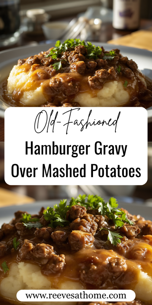 old fashioned hamburger gravy over mashed potatoes, hamburger gravy recipe, ground beef gravy, hamburger gravy and mashed potatoes, easy ground beef dinner, Southern hamburger gravy, old fashioned comfort food, homemade hamburger gravy, creamy mashed potatoes, ground beef and mashed potatoes, budget friendly family dinners, easy weeknight dinner ideas, Southern comfort food recipes, hamburger gravy from scratch, cheap dinner ideas, hearty family meals, easy hamburger recipes, ground beef dinner recipes, Grandma's hamburger gravy, 30 minute dinner ideas, country hamburger gravy, comfort food dinner ideas, one skillet hamburger gravy, homemade beef gravy