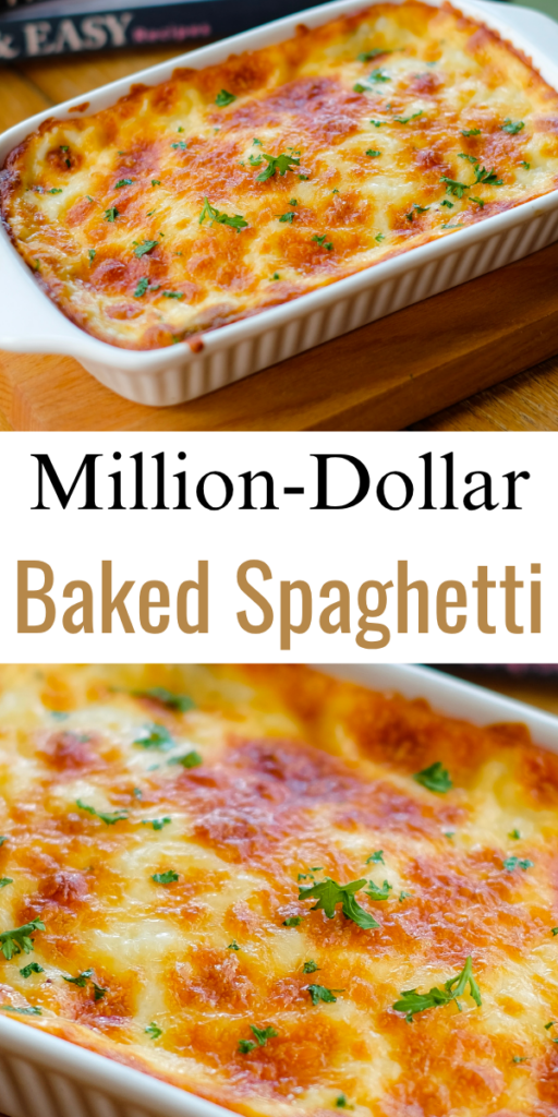 Million-Dollar Spaghetti Casserole, Million-Dollar Spaghetti, million dollar spaghetti recipe, baked spaghetti casserole, creamy baked spaghetti, cheesy spaghetti casserole, easy spaghetti casserole, spaghetti casserole with cream cheese, spaghetti casserole with ground beef, family dinner recipes, easy comfort food recipes, Italian casserole recipes, make-ahead casserole, weeknight dinner ideas, budget-friendly dinner recipes, cheesy pasta bake, potluck casserole recipes, oven-baked spaghetti.